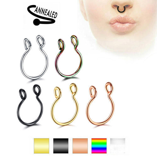 -Fake Nose Rings 20g Hoop Nose Ring- Fake Septum Nose Ring - Gold Rose Gold Silver 8mm Non Pierced Clip Nose Ring Faux Body Piercing Jewelry