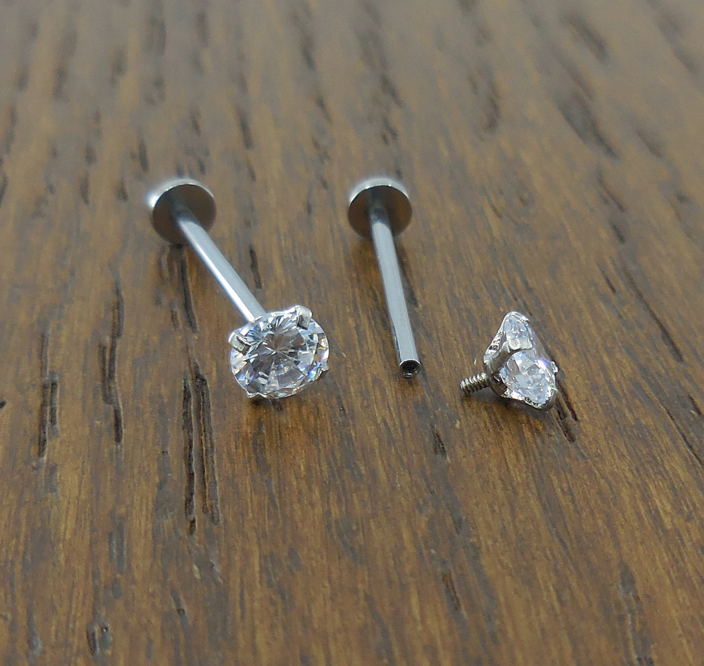 Cheek Piercings Pair Dimple Maker Prong Set 5mm Clear Crystal CZ 16G 14mm, 16mm, 19mm Surgical Stainless Steel Internally Threaded Rings