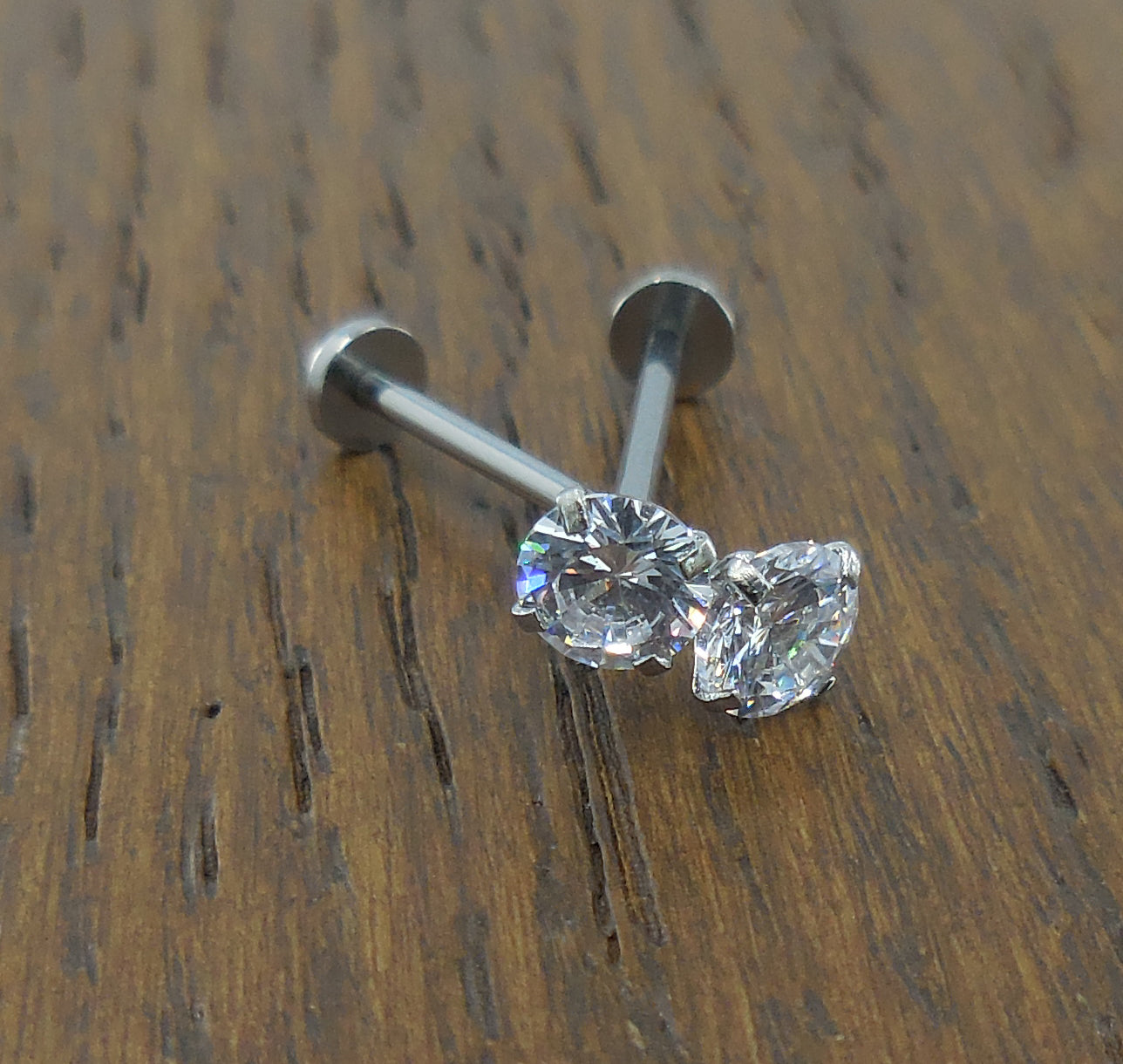 Cheek Piercings Pair Dimple Maker Prong Set 5mm Clear Crystal CZ 16G 14mm, 16mm, 19mm Surgical Stainless Steel Internally Threaded Rings