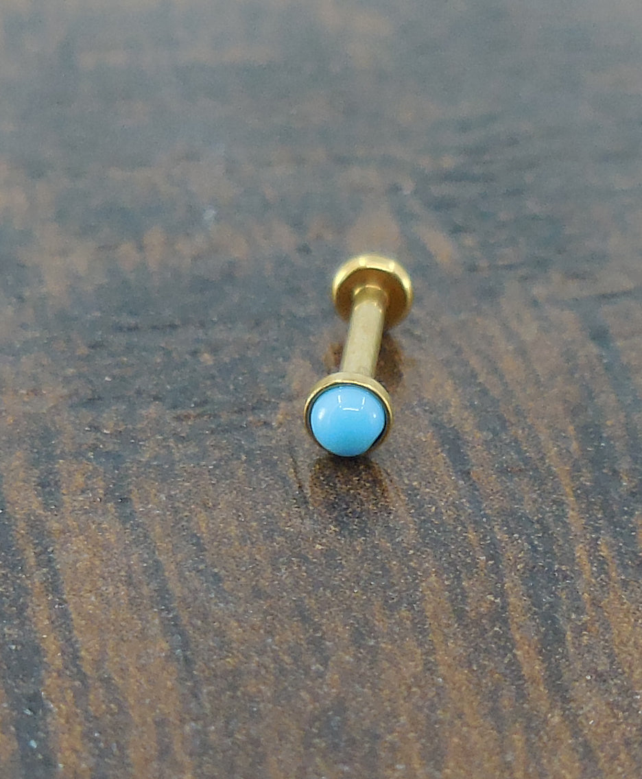 16G, 18G, 20G 2-4mm Gold Tone Natural Turquoise Stone Threadless 5-10mm Push Pin Triple Helix Nose Ring Lip Earrings Steel Cartilage