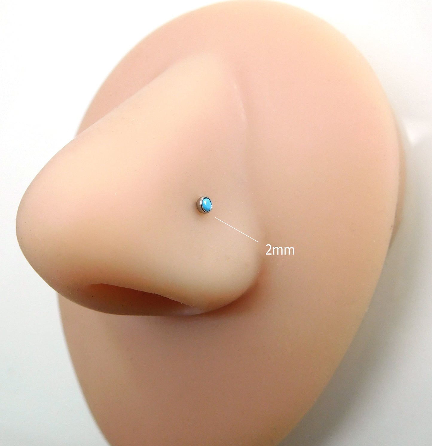Genuine Turquoise Stone Nose Stud Bones, 18G Surgical Stainless Steel L Shape Nose Ring, 20G Low Profile Turquoise Nose Ring
