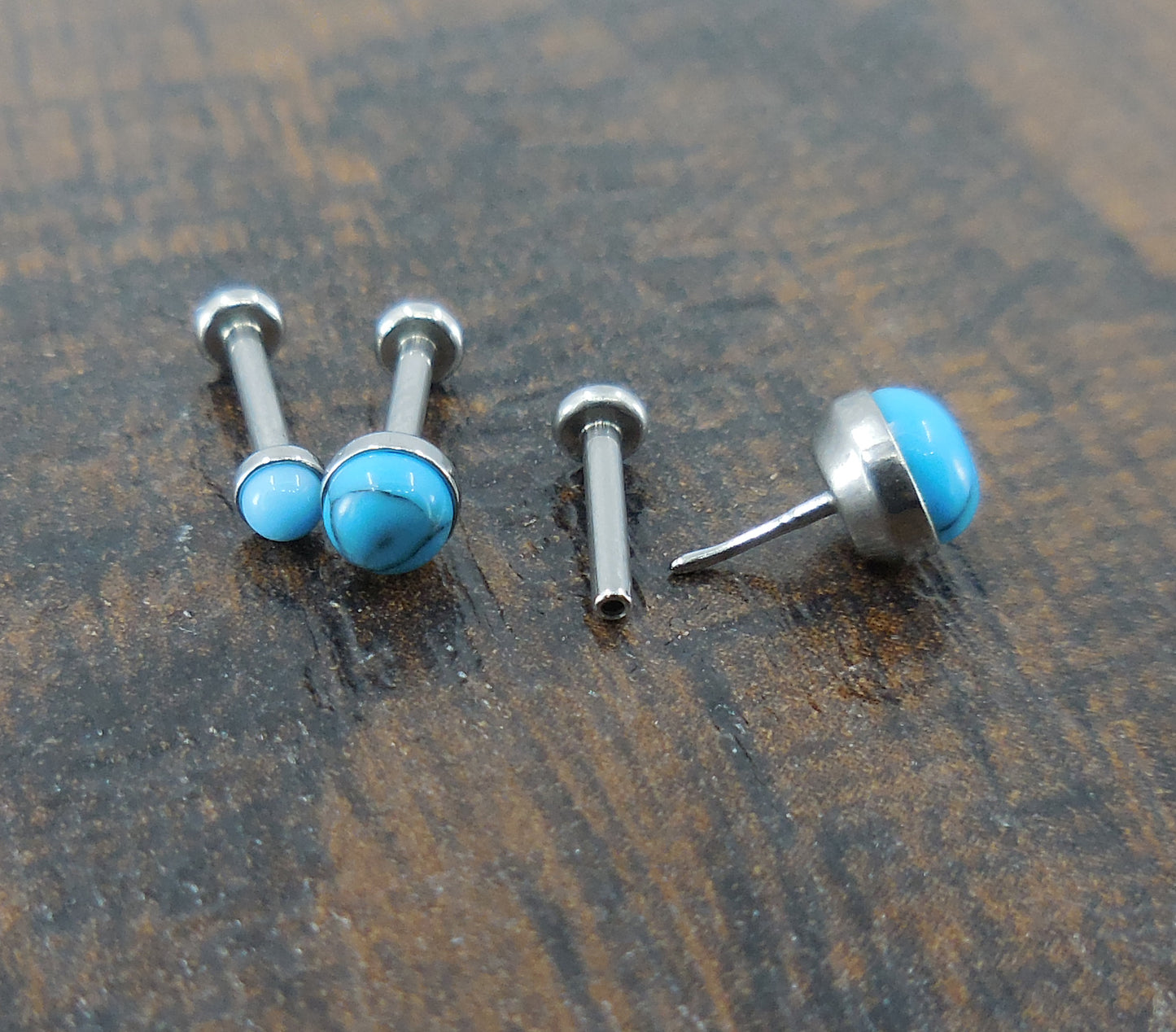 16G, 18G, 20G 2-4mm Tragus Natural Turquoise Stone Threadless 5-10mm Push Pin Triple Helix Nose Ring Labret Lip Earrings Steel Cartilage