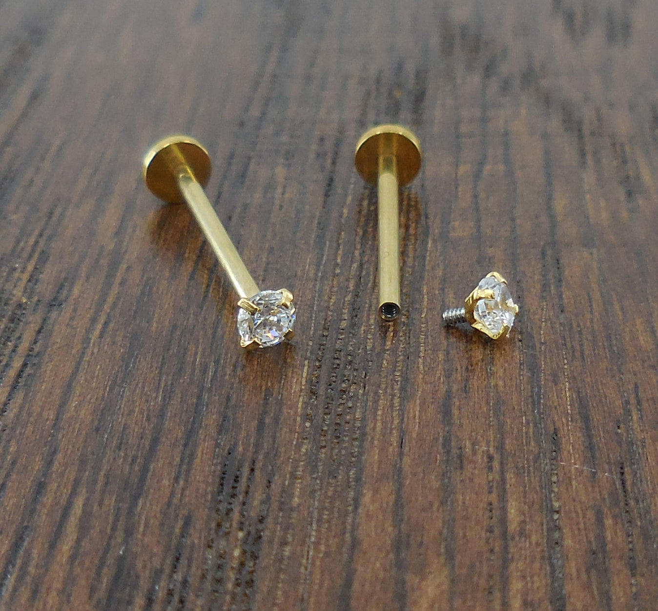 Cheek Piercings Pair Dimple Maker Prong Set 3mm Clear Crystal CZ 16G 14mm, 16mm, 19mm Gold Titanium Anodized Internally Threaded Rings