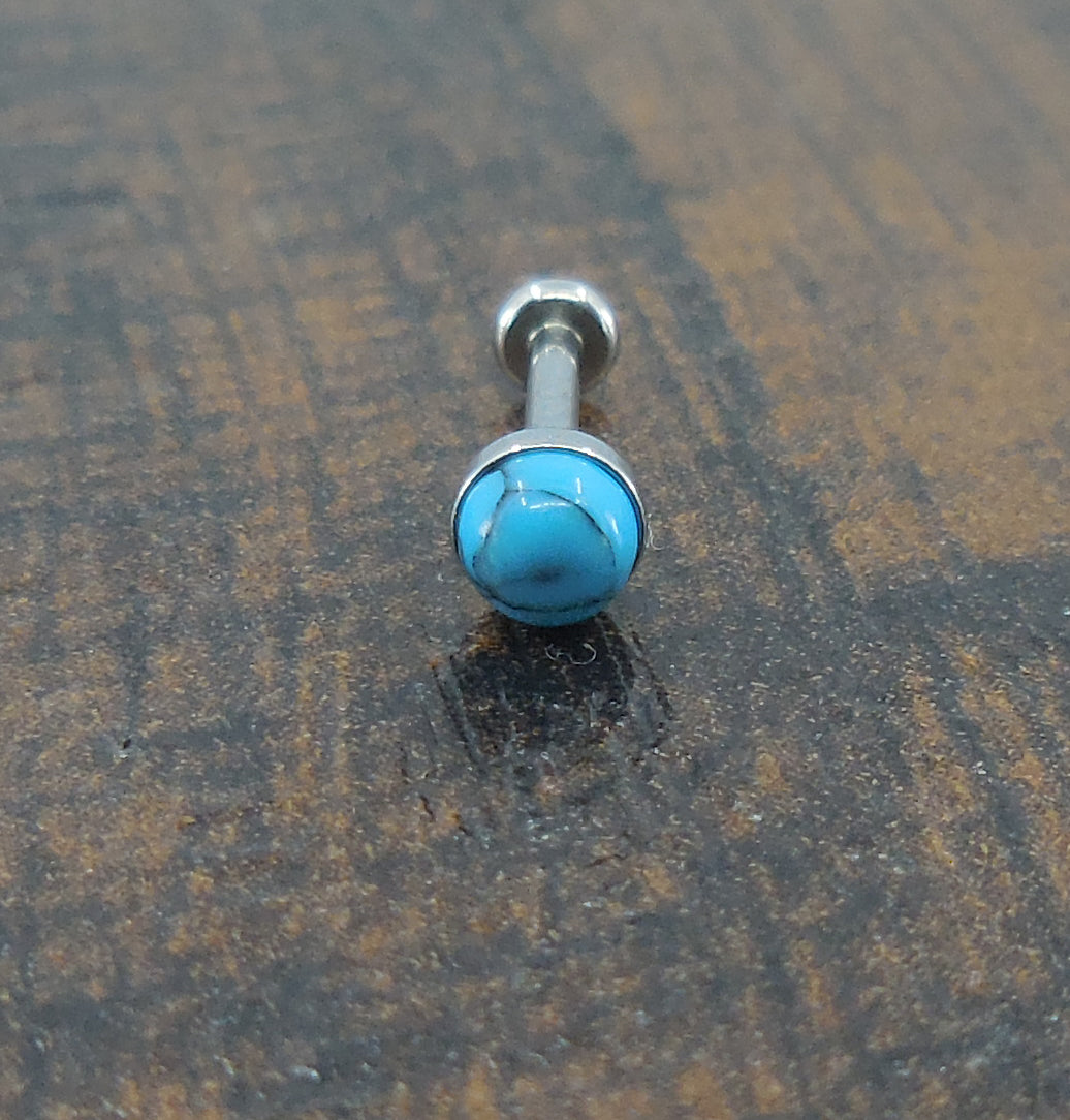 16G, 18G, 20G 2-4mm Tragus Natural Turquoise Stone Threadless 5-10mm Push Pin Triple Helix Nose Ring Labret Lip Earrings Steel Cartilage