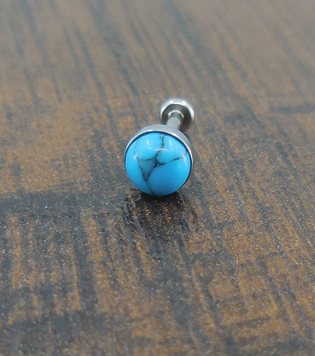 16G, 18G, 20G 2-4mm Tragus Natural Turquoise Stone Threadless 5-10mm Push Pin Triple Helix Nose Ring Labret Lip Earrings Steel Cartilage