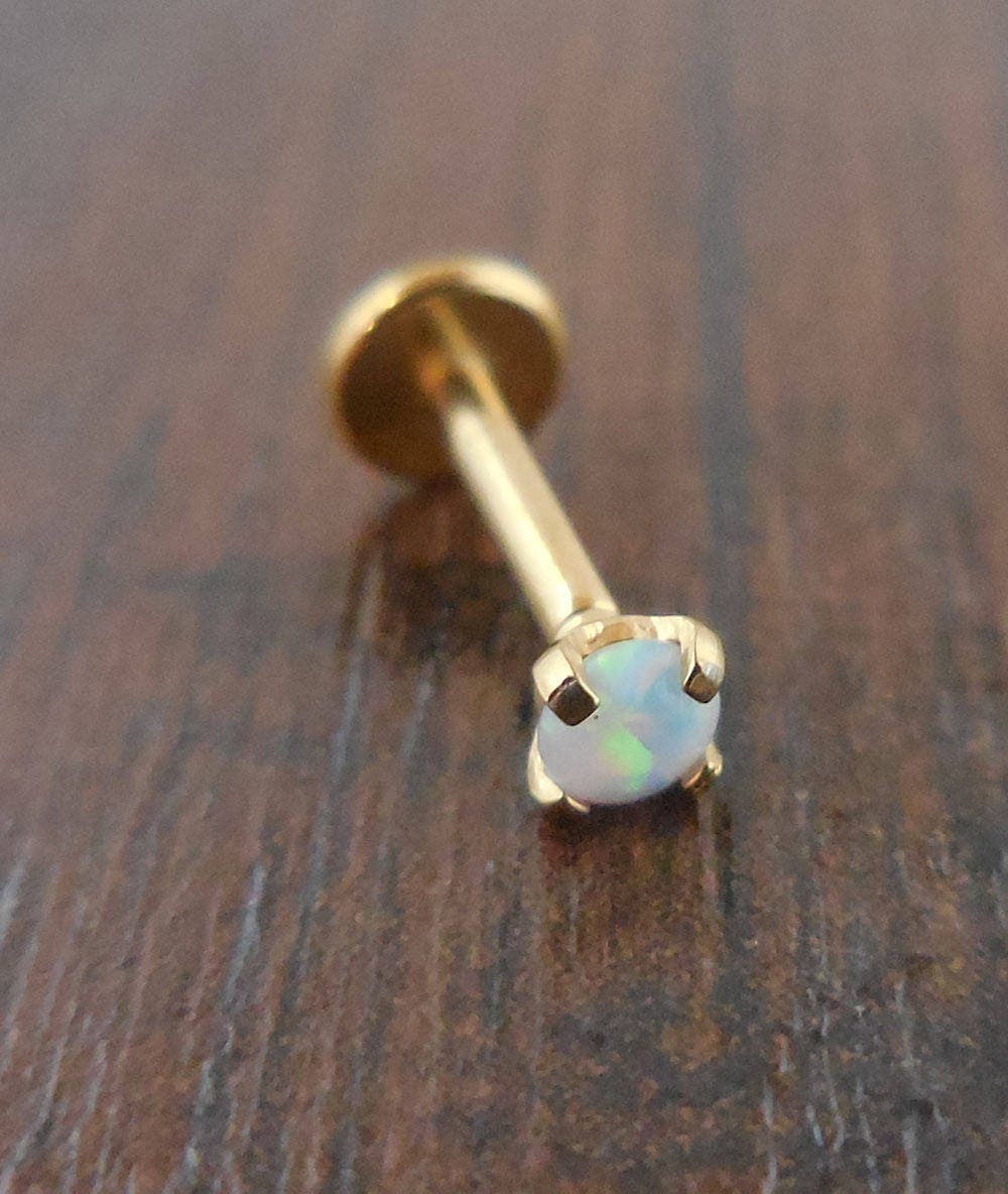 Gold Titanium Opal Cartilage Earring, Helix Conch Tragus Piercing
