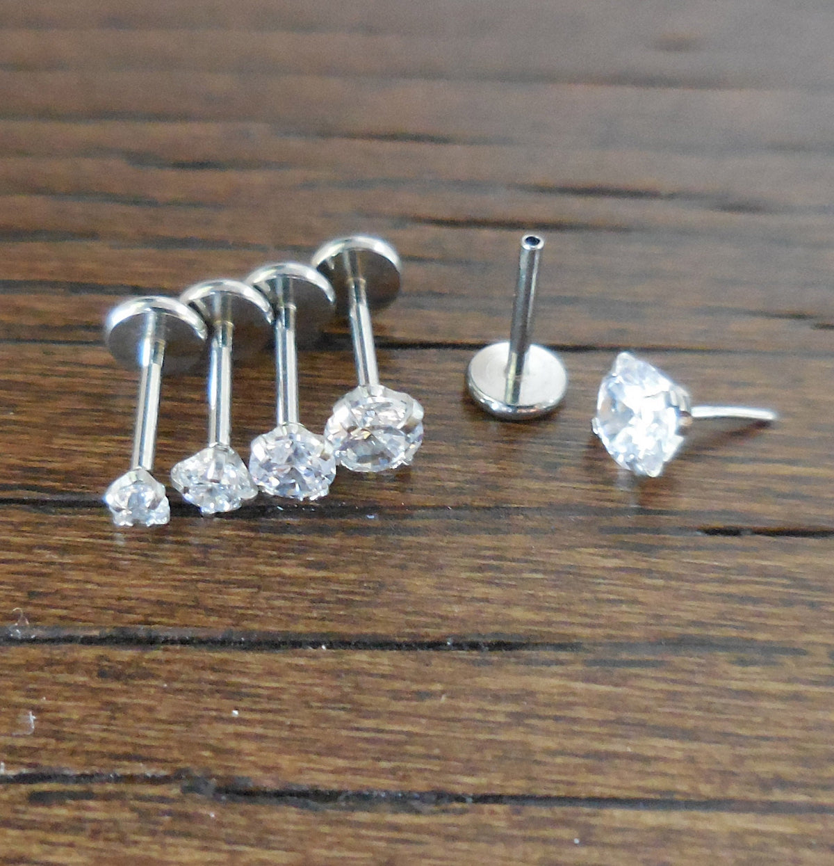 20G CZ Tragus Stud: Surgical Steel Flat Back Labret, Helix Earring