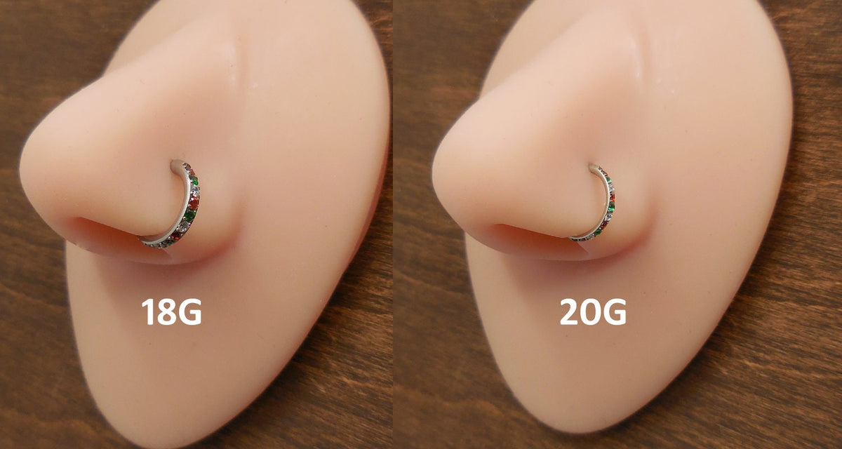 18G/20G Christmas Colors Surgical Steel Hinged Clicker Nose Stud / Hinged Segment CZ Crystal Hoop Ring / Cartilage Helix / Nose Septum Ring