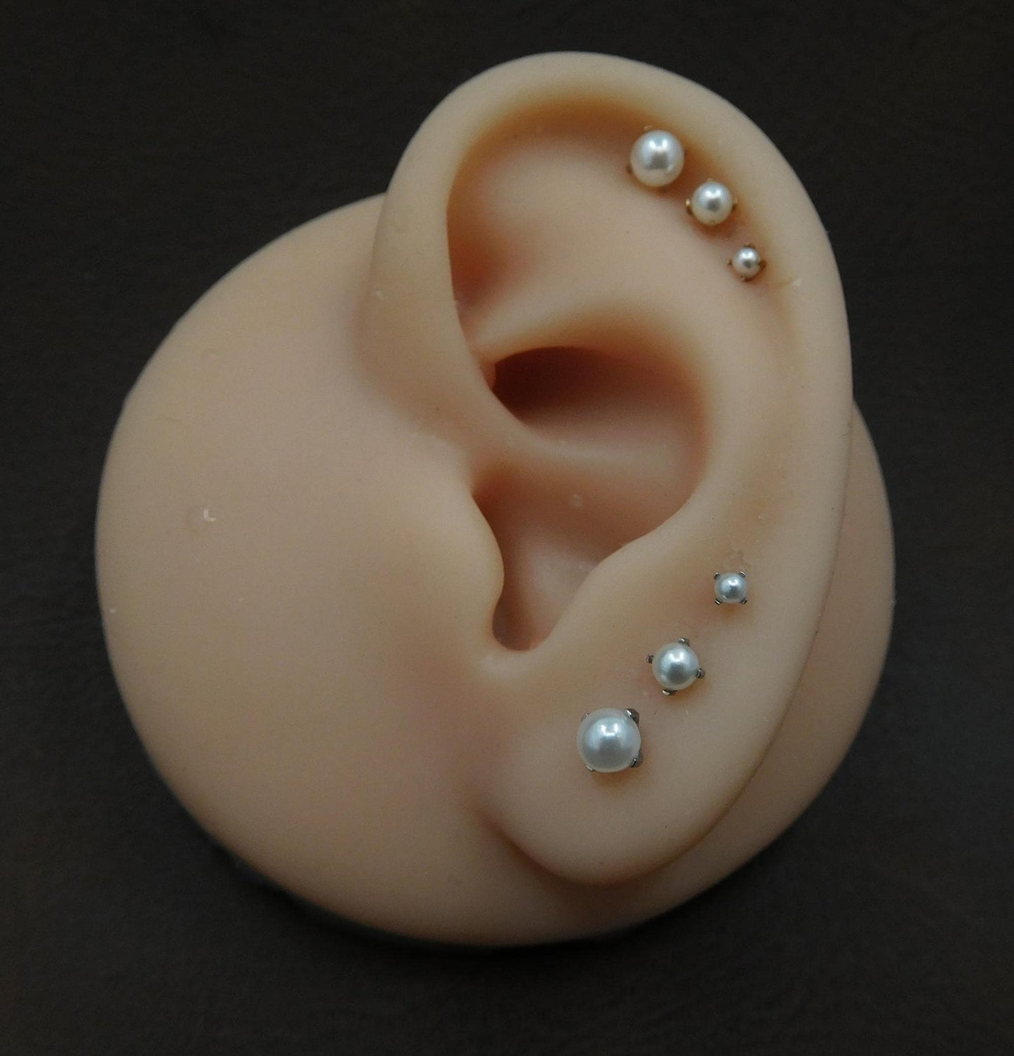 Petite Prong Pearl Threadless Stud Earrings, Push Pin Style Gold Tone Nose Ring, 16G, 18G, 20G Black-Silver Stud Earrings, Cartilage Rings