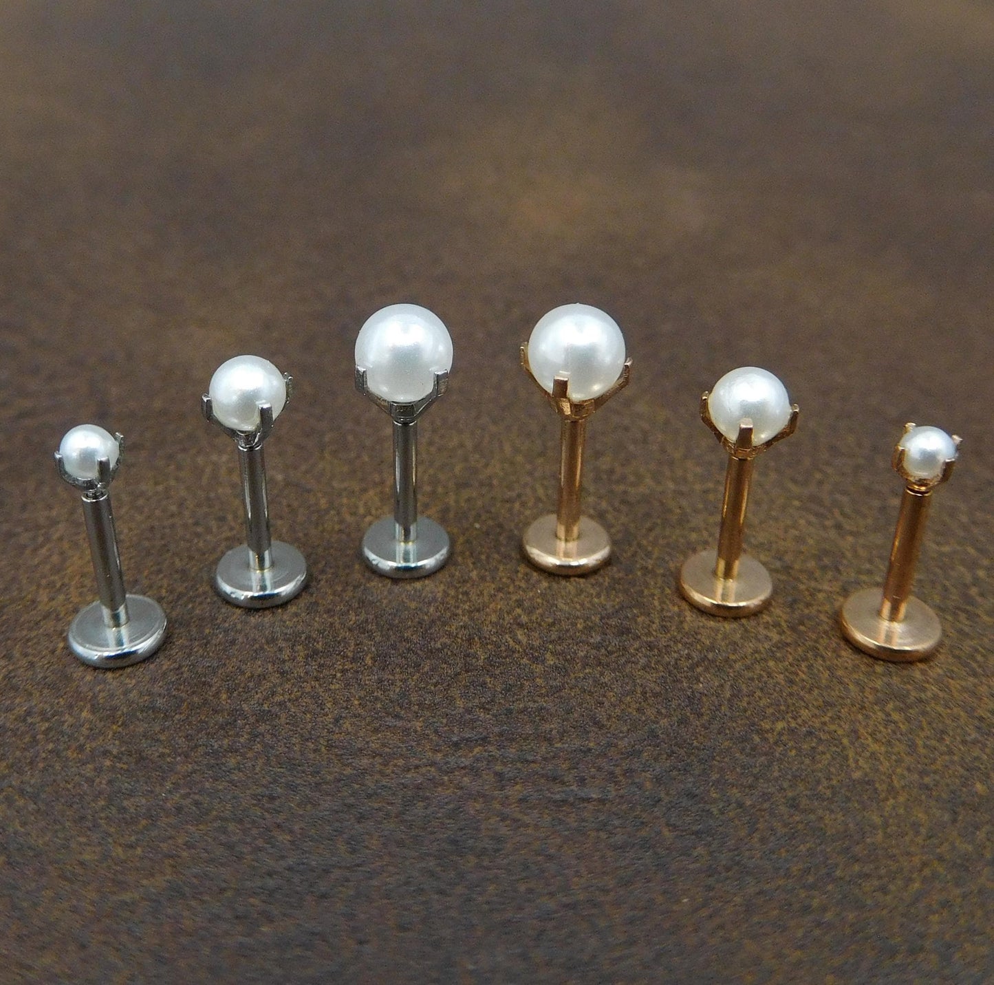 Petite Prong Pearl Threadless Stud Earrings, Push Pin Style Gold Tone Nose Ring, 16G, 18G, 20G Black-Silver Stud Earrings, Cartilage Rings