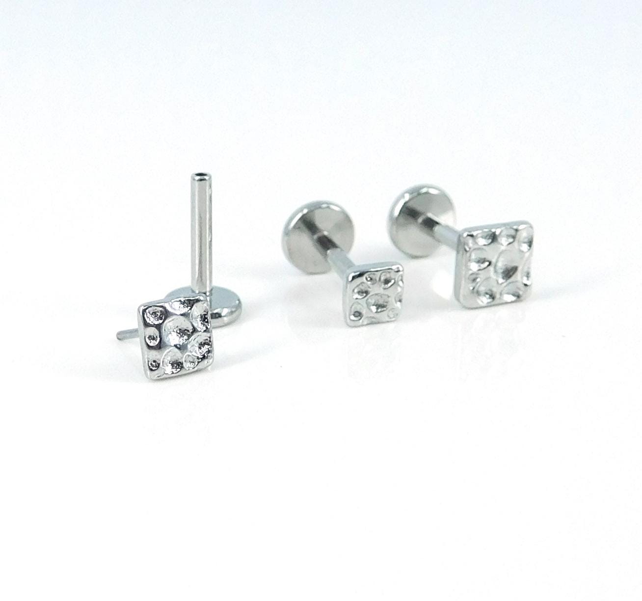 Hammered Square Stud Earring, Gold Tone Push Pin, 16G 18G 20G