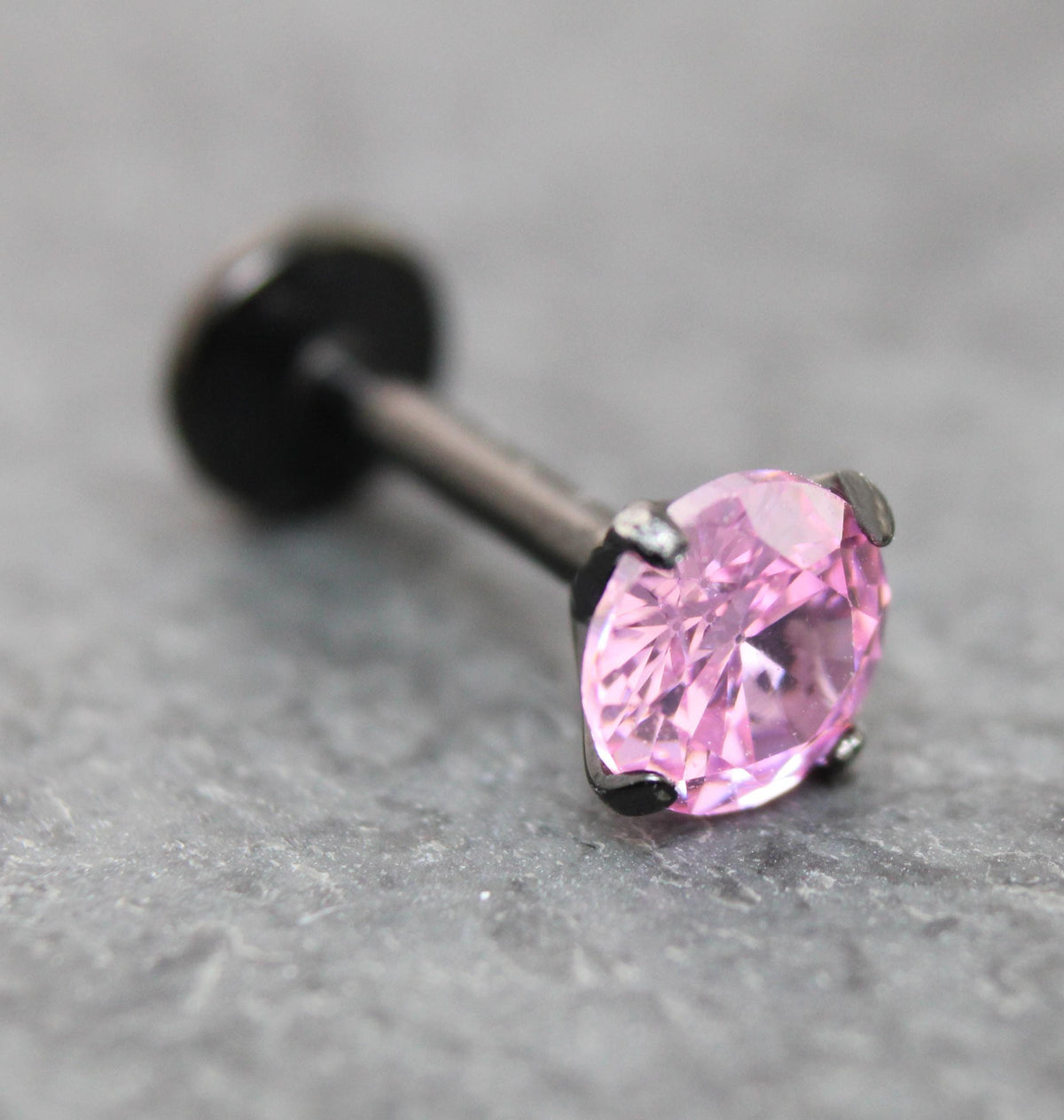 Tiny Pink Tragus Stud Earring, Threadless Piercing Stud • Black Cartilage Flat Back Earring • Hypoallergenic Labret Piercing • Forward Helix