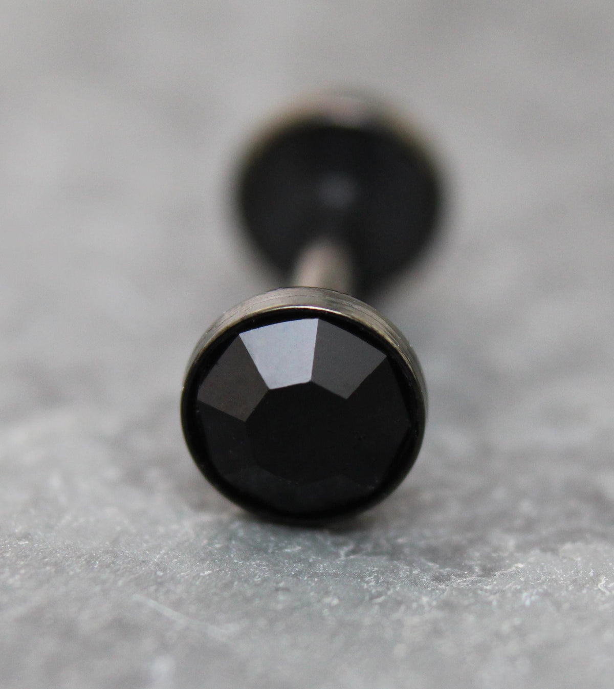 Black Crystal Threadless Flat Back Earring - Tragus Piercing Stud - Labret Stud Earring Stack - Helix Earring - Tiny Bezel Set Nose Ring
