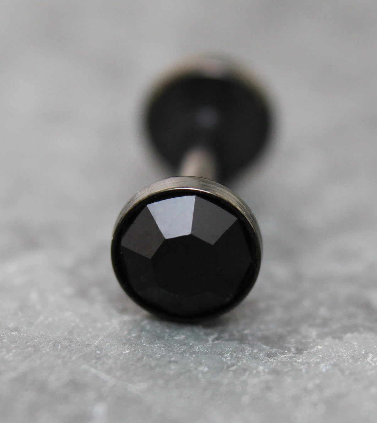 Tiny Black Crystal Threadless Flat Back Earring - Tragus Piercing Stud - Labret Stud Earring Stack - Helix Earring - Bezel Set Nose Ring