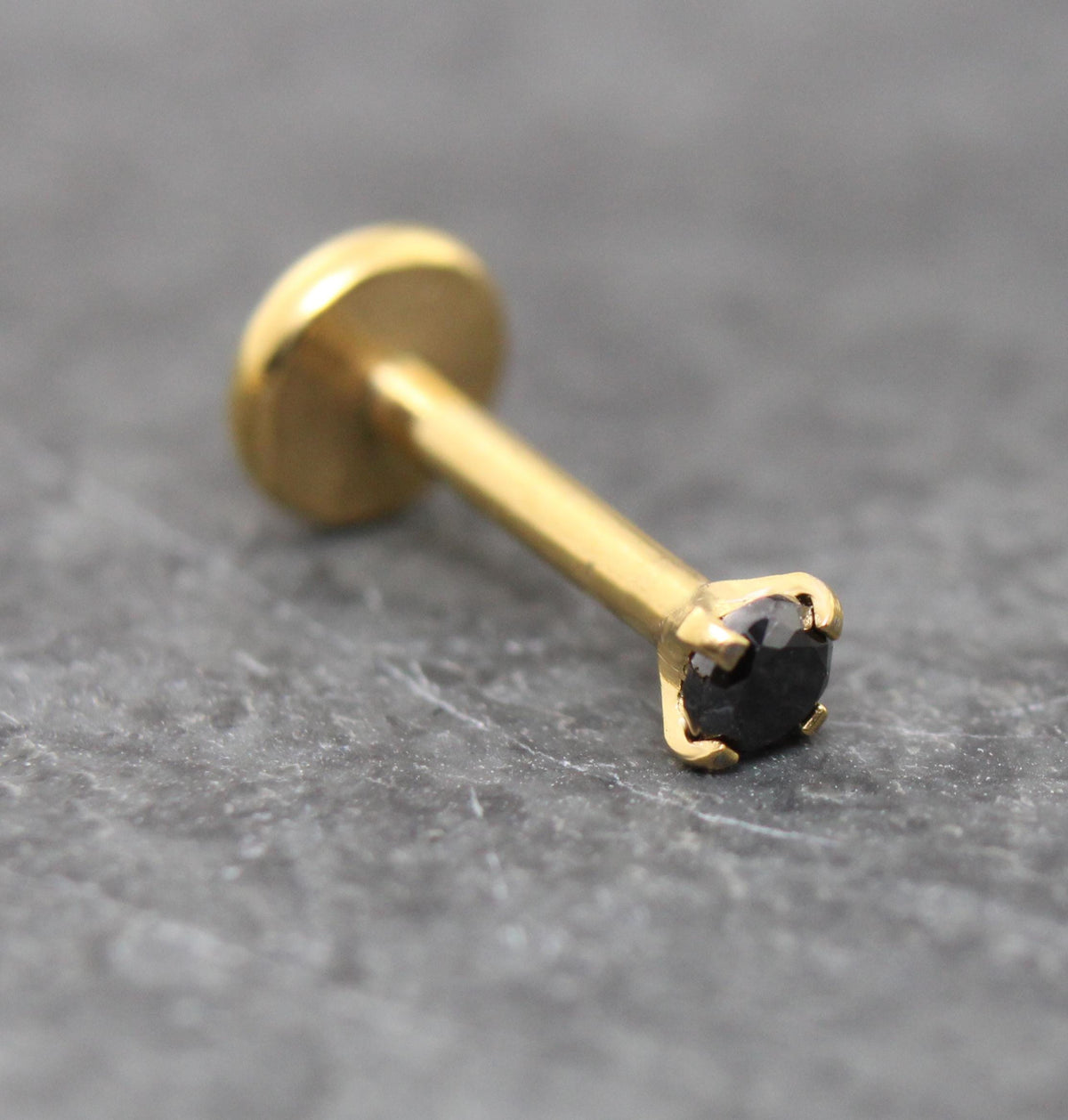 Black CZ Gold Threadless Stud Earrings ~ Push Pin Nose Ring ~ Tragus Piercing Stud ~ Labret Earring ~ Gold PVD Flat Back Earring Stack