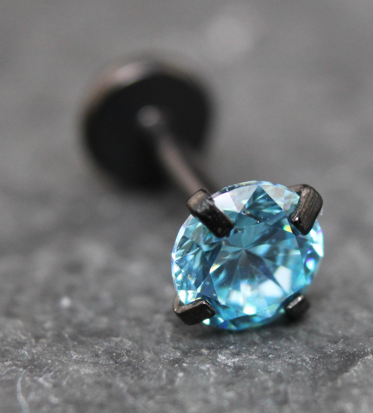 Aqua Threadless Stud Earring - Tragus Piercing Flat Back Push Pin Earring - Labret Stud Earring Stack - Helix Earring - Black Nose Ring