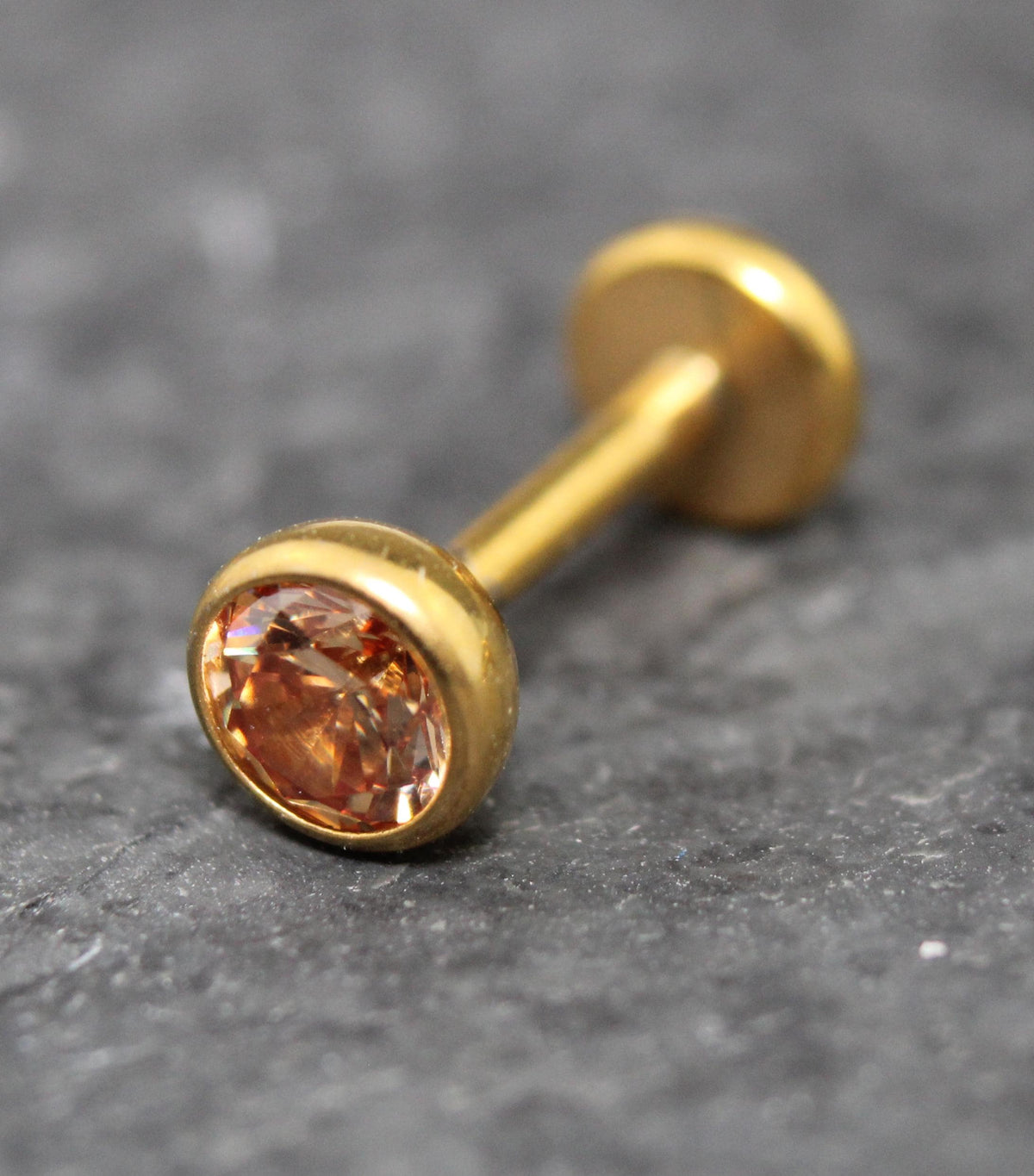 Champagne CZ Gold PVD Stud Earrings • Champagne Stone Nose Ring • Tragus Piercing Stud • Flat Back Earring • Bezel Set Helix Cartilage Stud