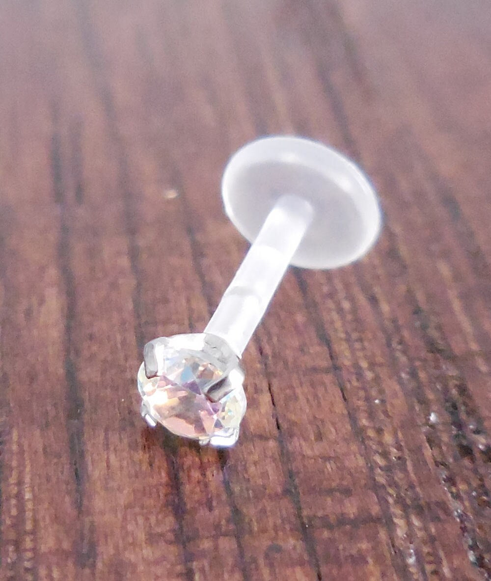 16G 6mm, 8mm Triple Forward Helix BioFlex BioPlast 2-5mm Prong Set Aurora Borealis CZ Earring Cartilage Tragus Monroe Lip Comfortable Rings