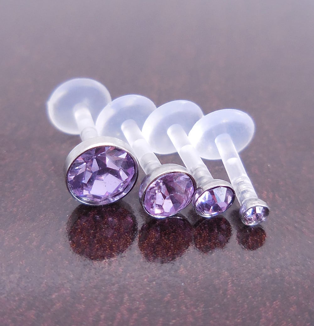 16G 6, 8 or 10mm Lavender CZ Helix BioFlex Earring Tragus Labret BioPlast Earrings Rings