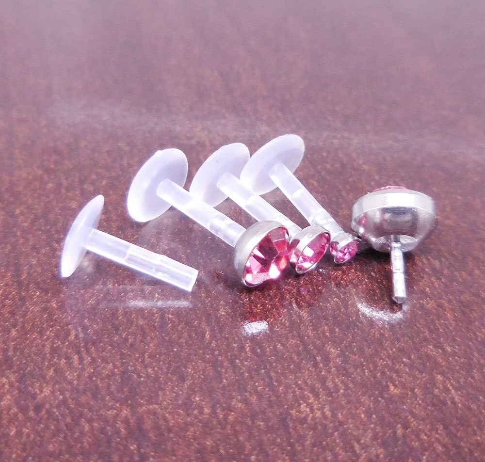 16G 6, 8 or 10mm Quad Triple Forward Helix BioFlex Earring Tragus Medusa Monroe Pink Crystal Lip Labret BioPlast Cartilage Rings