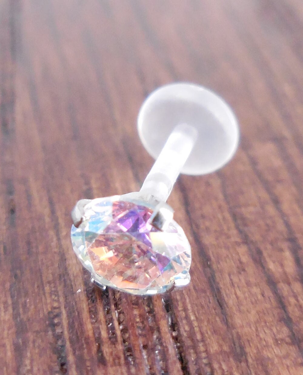 16G 6mm, 8mm Triple Forward Helix BioFlex BioPlast 2-5mm Prong Set Aurora Borealis CZ Earring Cartilage Tragus Monroe Lip Comfortable Rings