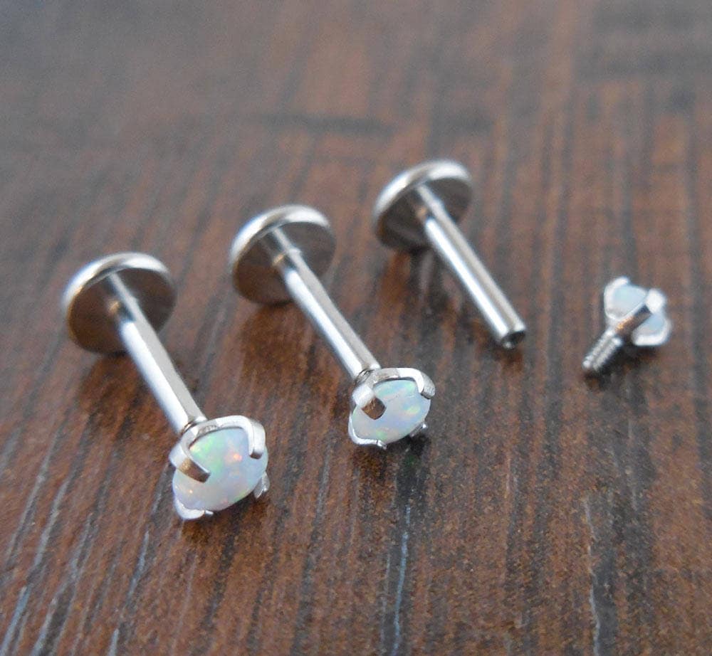 18g 2mm 2.5mm or 3mm Tragus 1/4" 6mm Fire & Ice White Opal Cartilage Triple Forward Helix Piercing Bar Ear Nose Conch Ring