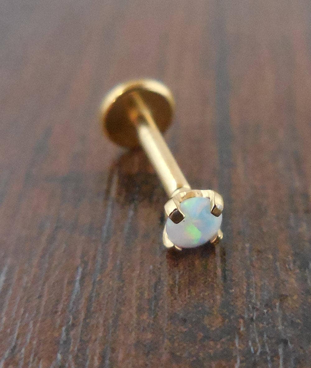 18g 2mm 2.5mm or 3mm Tragus Earring 1/4" 6mm Fire & Ice Opal Gold Titanium Cartilage Triple Forward Helix Piercing Bar Ear Nose Conch Ring