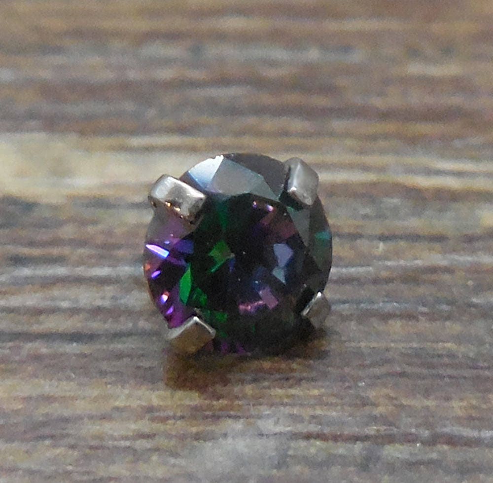 16G 2-4mm 1/4" Unique Dark Prism Prong Set Triple Helix Forward Earrings Cartilage Tragus Earring Jewelry Stud Stainless Steel 6mm Posts