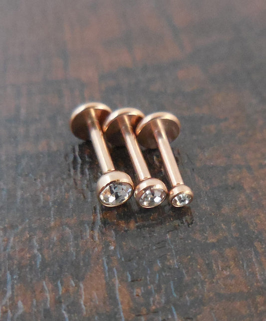 Rose Gold Tone Internally Threaded 18G 2,2.5,3mm Triple Forward Helix Earrings Cartilage Tragus Jewelry 6mm Stud Labret Lip Ring Earring