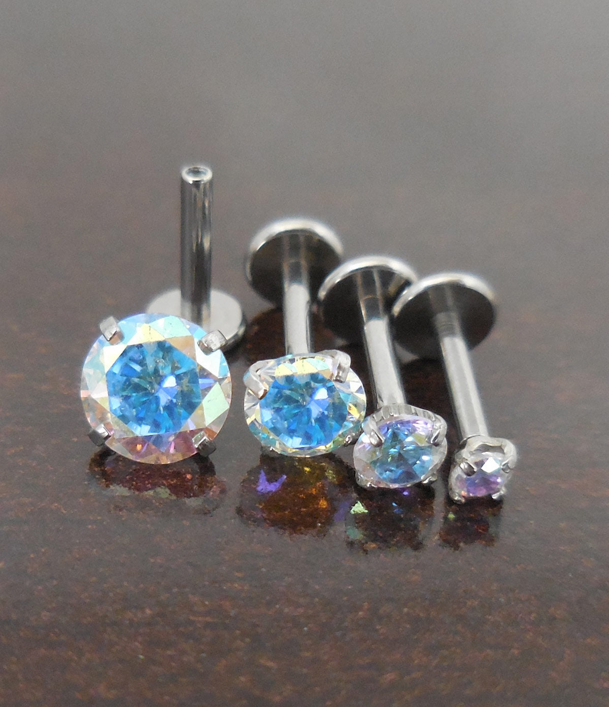 Rainbow Crystal 18G 1/4" 6mm  2,3,4 or 5mm Prong Set CZ Stones Tragus Jewelry Cartilage Earrings Triple Forward Helix Piercing Nose Rings