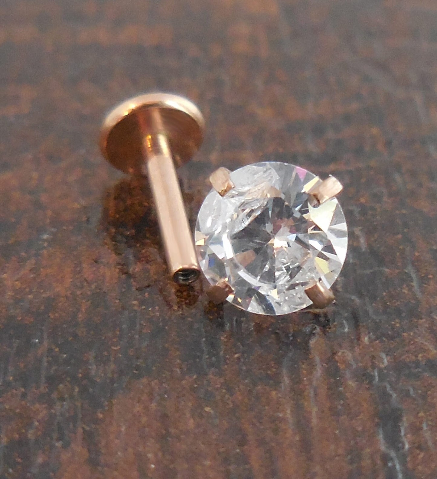 Rose Gold 18G 2-5mm Prong Set Clear Cubic Zirconia Triple Forward Helix Tragus Body Jewelry Earrings Nose Ring Cartilage Internally Threaded