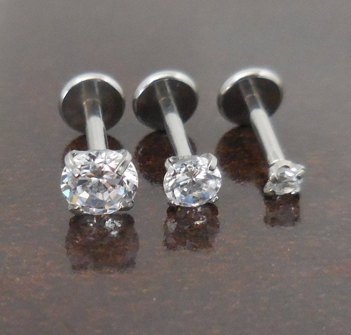 18g 2, 3, 4 or 5mm Tragus Earring Jewelry 1/4" 6mm Clear Prong Set Crystal CZ Cartilage Triple Forward Helix Piercing Bar Ear Nose Ring