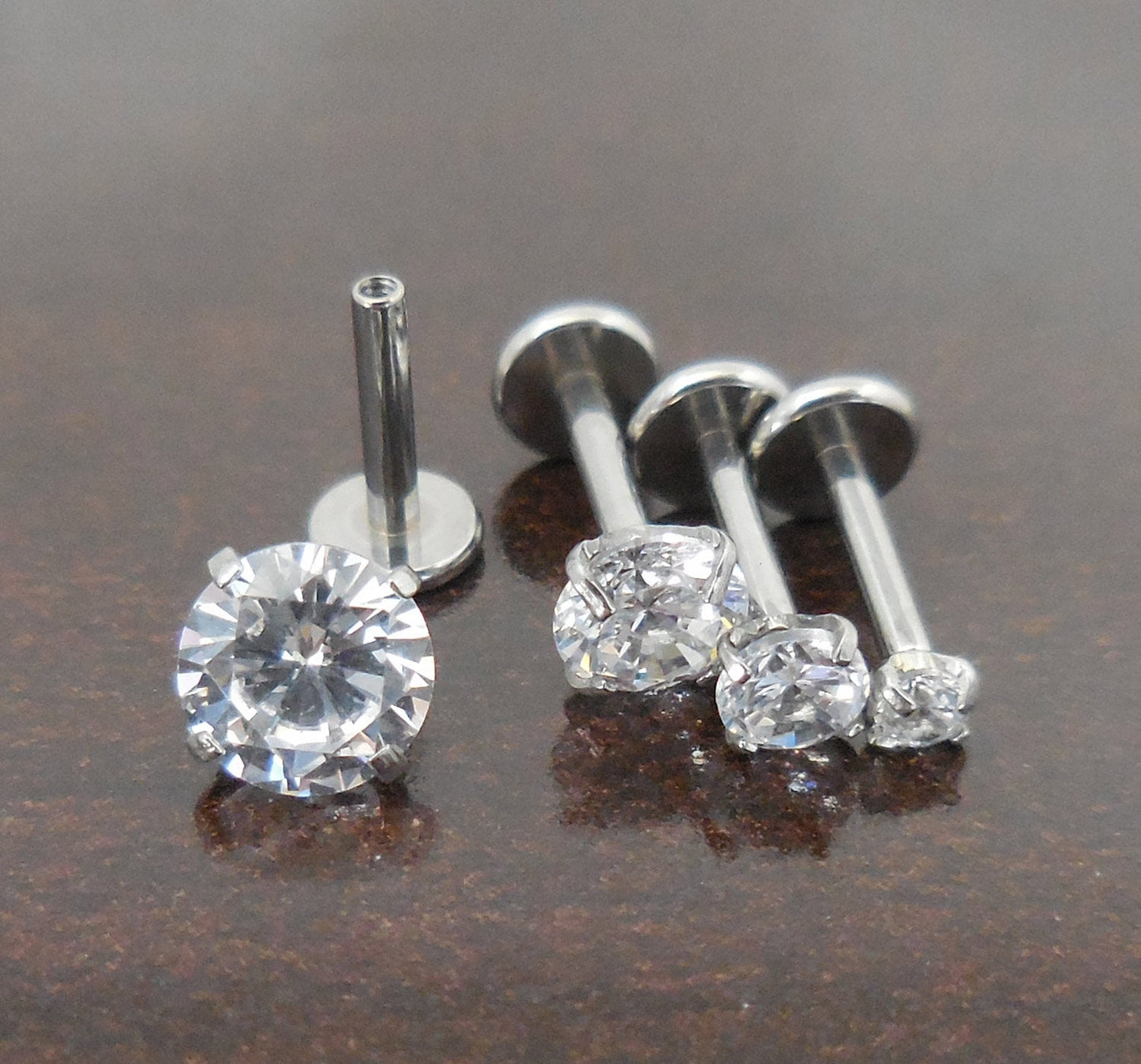 18g 2, 3, 4 or 5mm Tragus Earring Jewelry 1/4" 6mm Clear Prong Set Crystal CZ Cartilage Triple Forward Helix Piercing Bar Ear Nose Ring