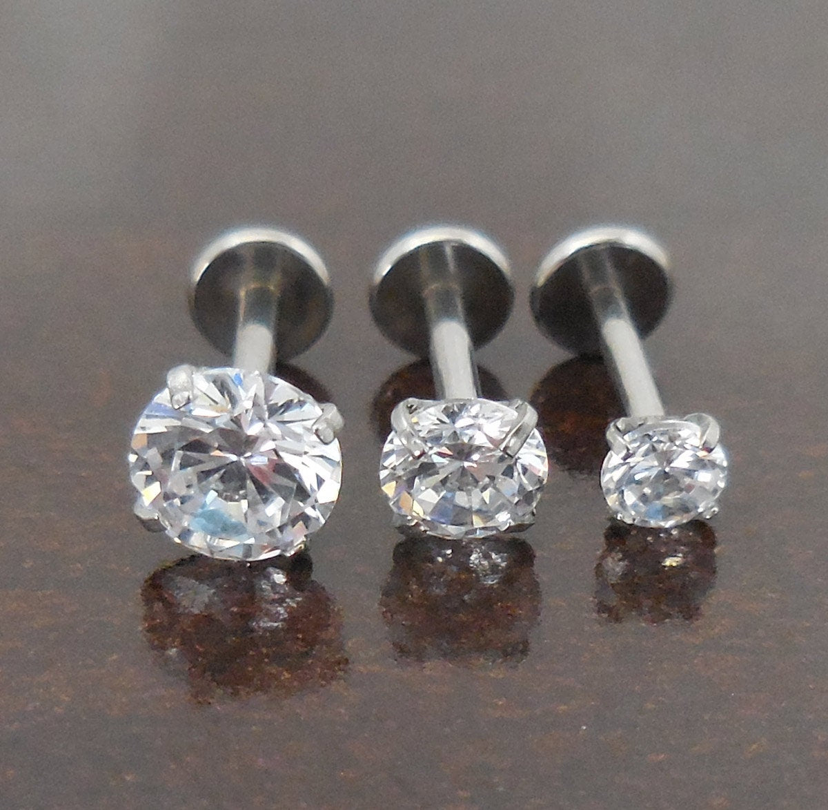 18g 2, 3, 4 or 5mm Tragus Earring Jewelry 1/4" 6mm Clear Prong Set Crystal CZ Cartilage Triple Forward Helix Piercing Bar Ear Nose Ring