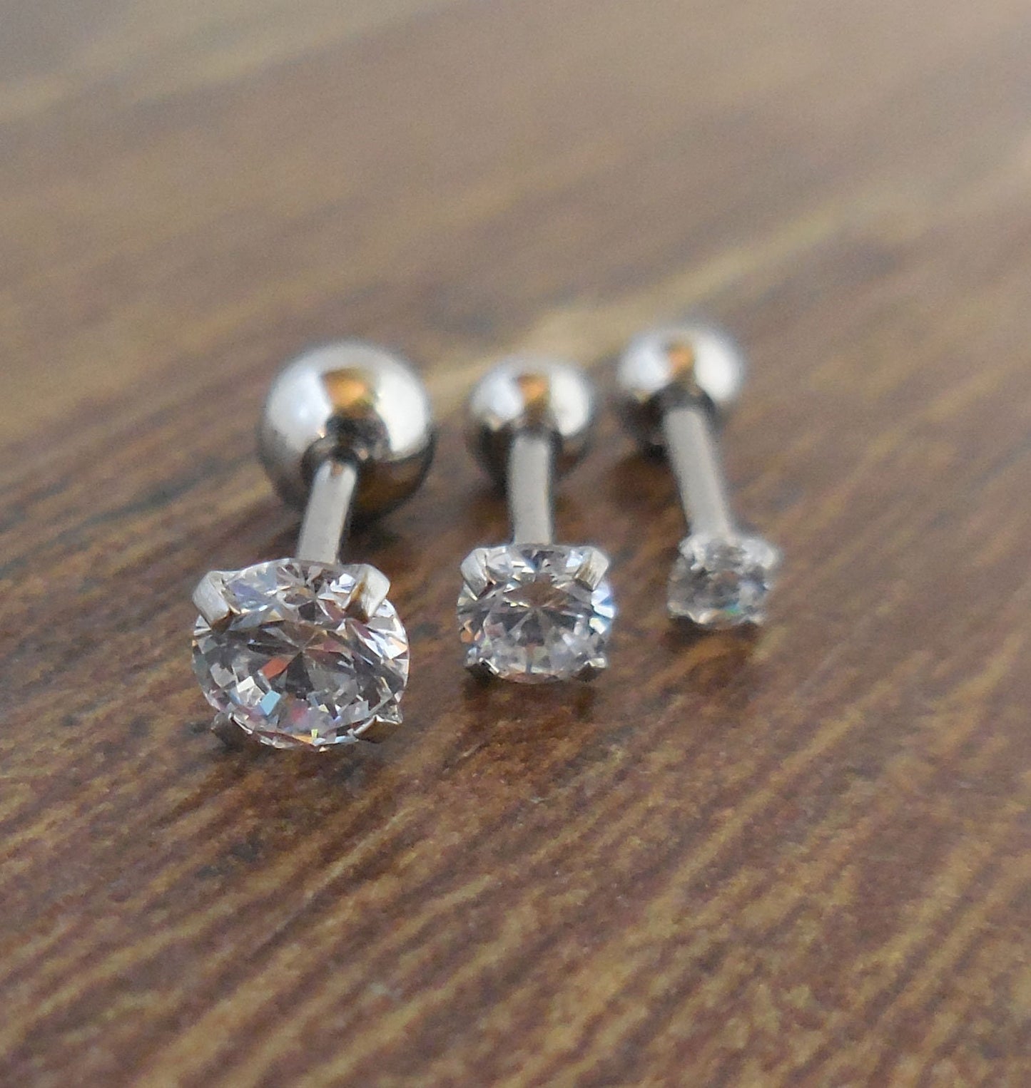 Clear CZ Prong Set Cubic Zirconia 18G 1/4" 2-5mm Ball Back Triple Forward Helix Ear Cartilage Earrings Rings Jewelry