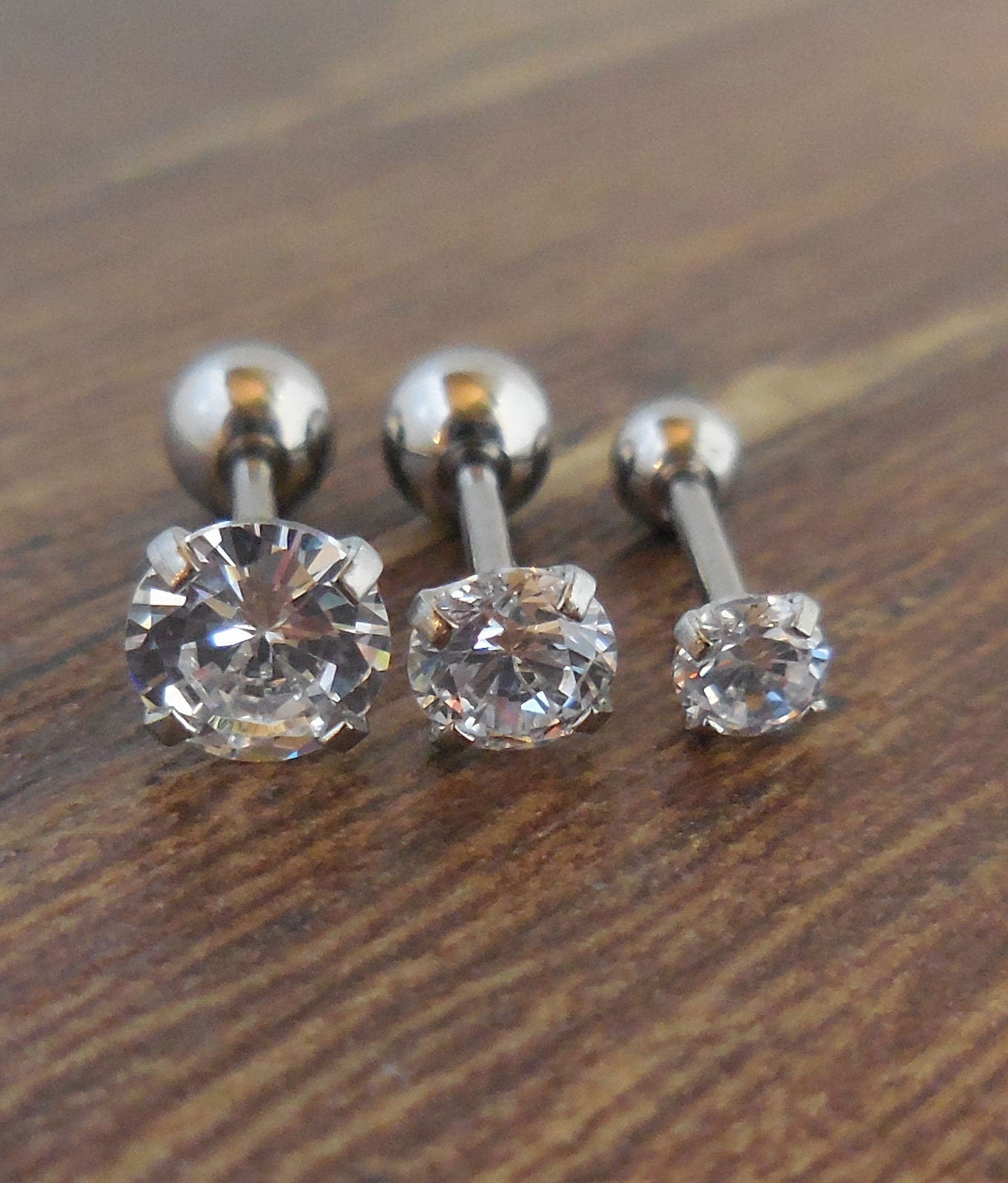 Clear CZ Prong Set Cubic Zirconia 18G 1/4" 2-5mm Ball Back Triple Forward Helix Ear Cartilage Earrings Rings Jewelry