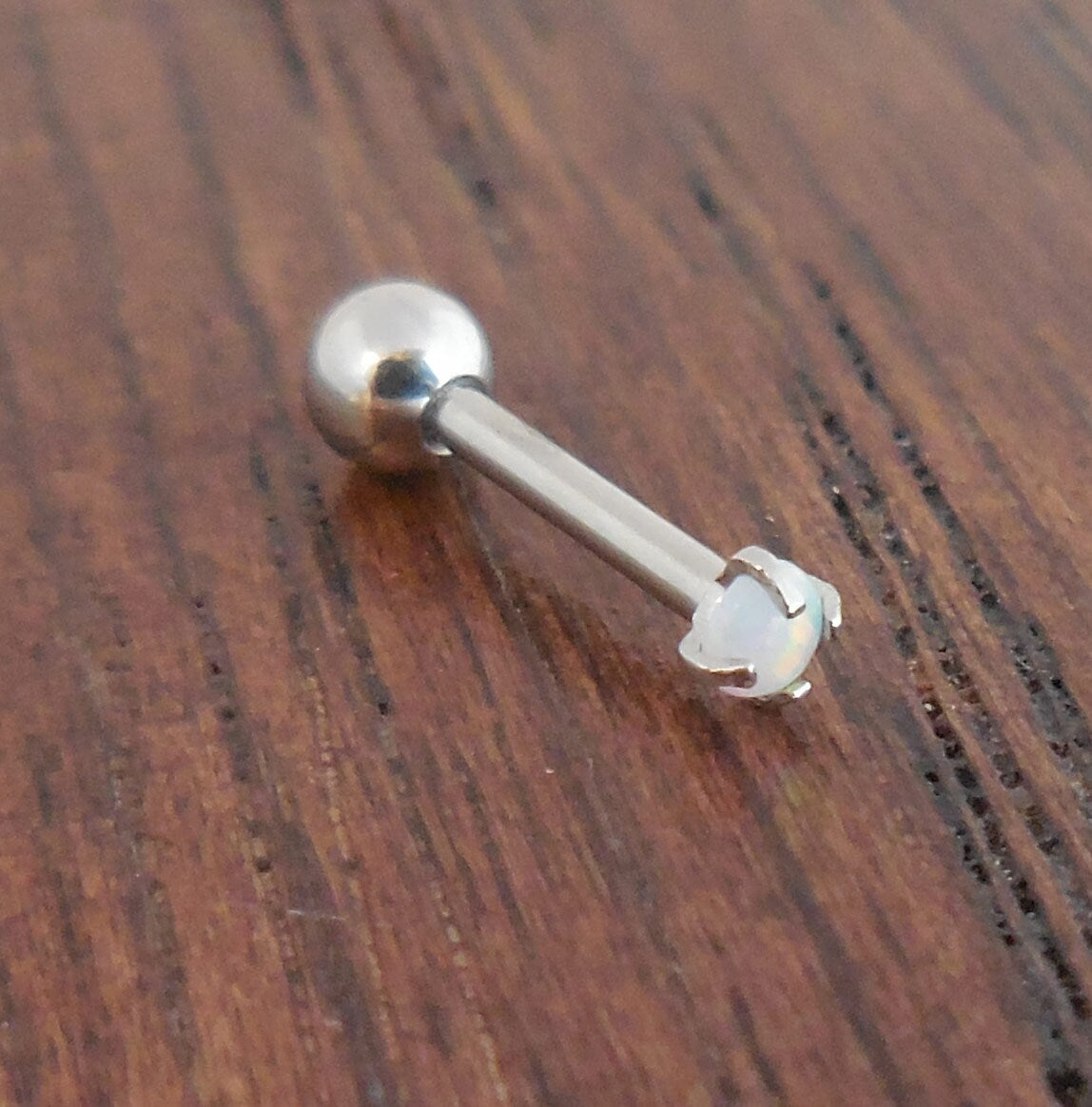 New White Fire & Ice Opal 18G 1/4" 2-5mm Ball Back Triple Forward Helix Stainless Steel Ear Cartilage Earrings