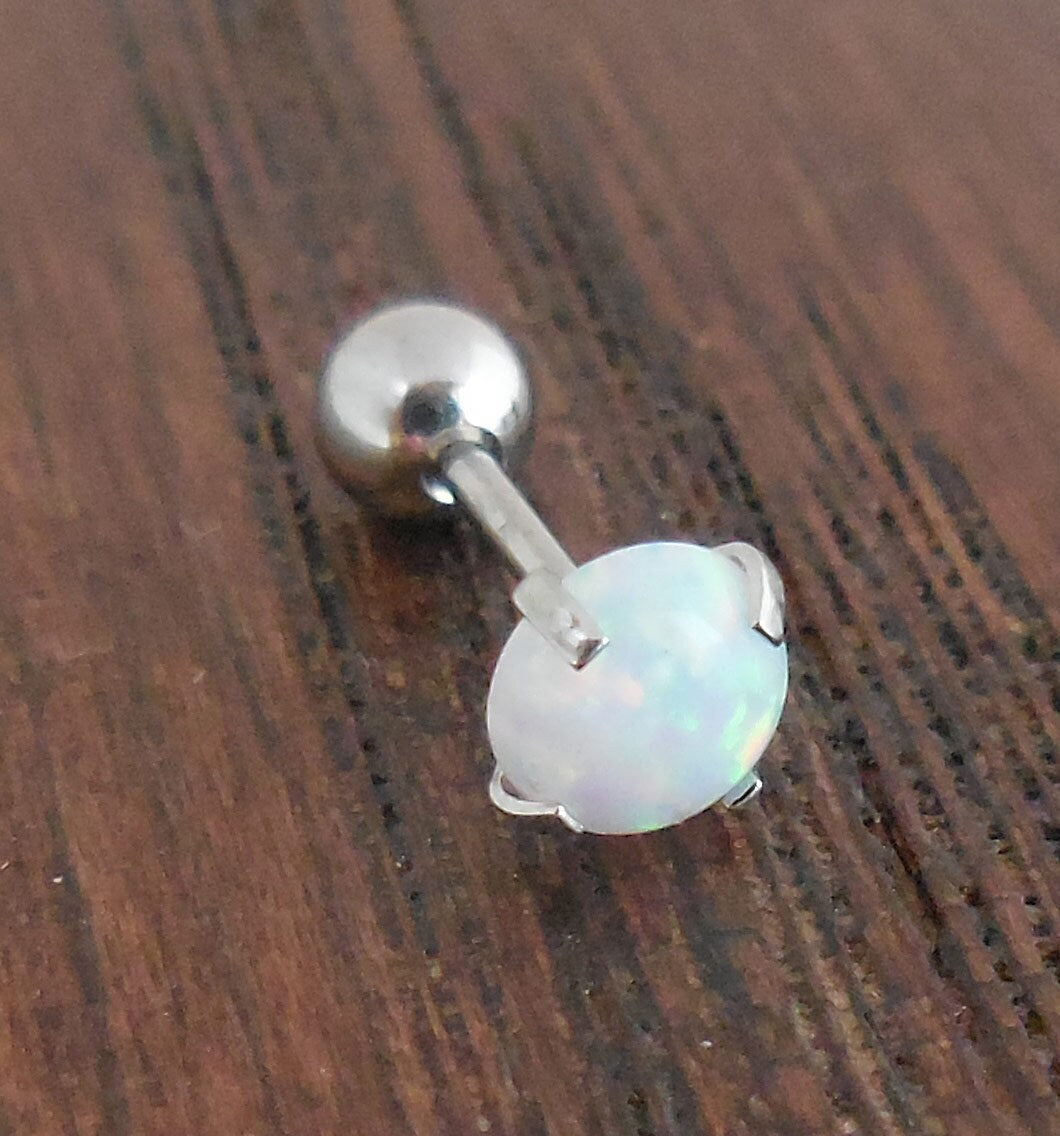 New White Fire & Ice Opal 18G 1/4" 2-5mm Ball Back Triple Forward Helix Stainless Steel Ear Cartilage Earrings