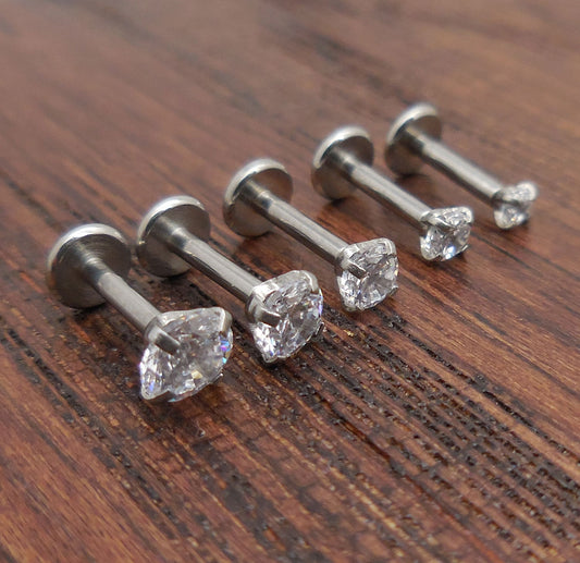 16g 2-4mm Tragus 5mm-6mm-8mm Threadless Push Pin Labret Triple Forward Helix Nose Ring Cartilage Earrings Stainless Prong Set Clear CZ Stone