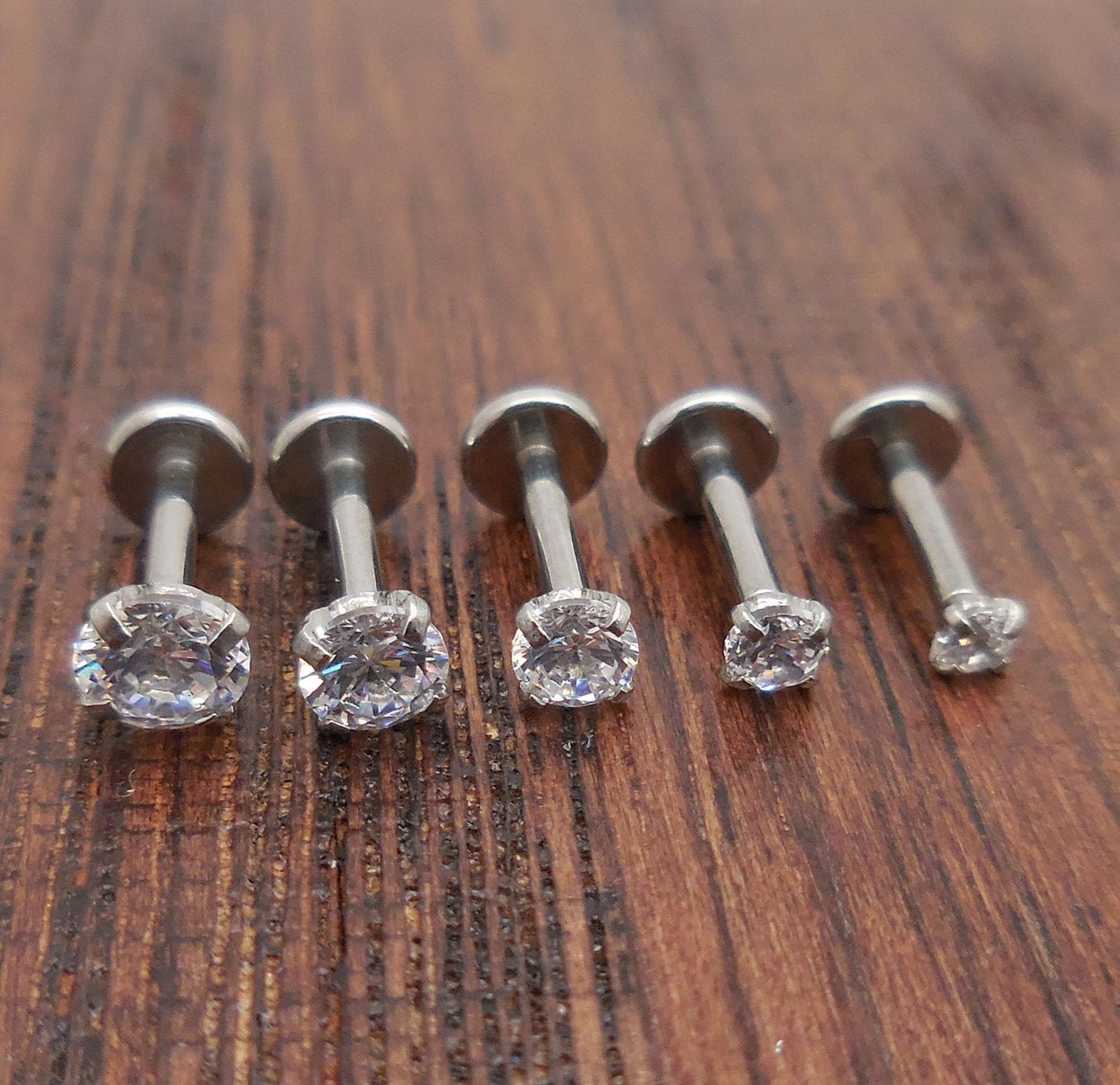 16g 2-4mm Tragus 5mm-6mm-8mm Threadless Push Pin Labret Triple Forward Helix Nose Ring Cartilage Earrings Stainless Prong Set Clear CZ Stone