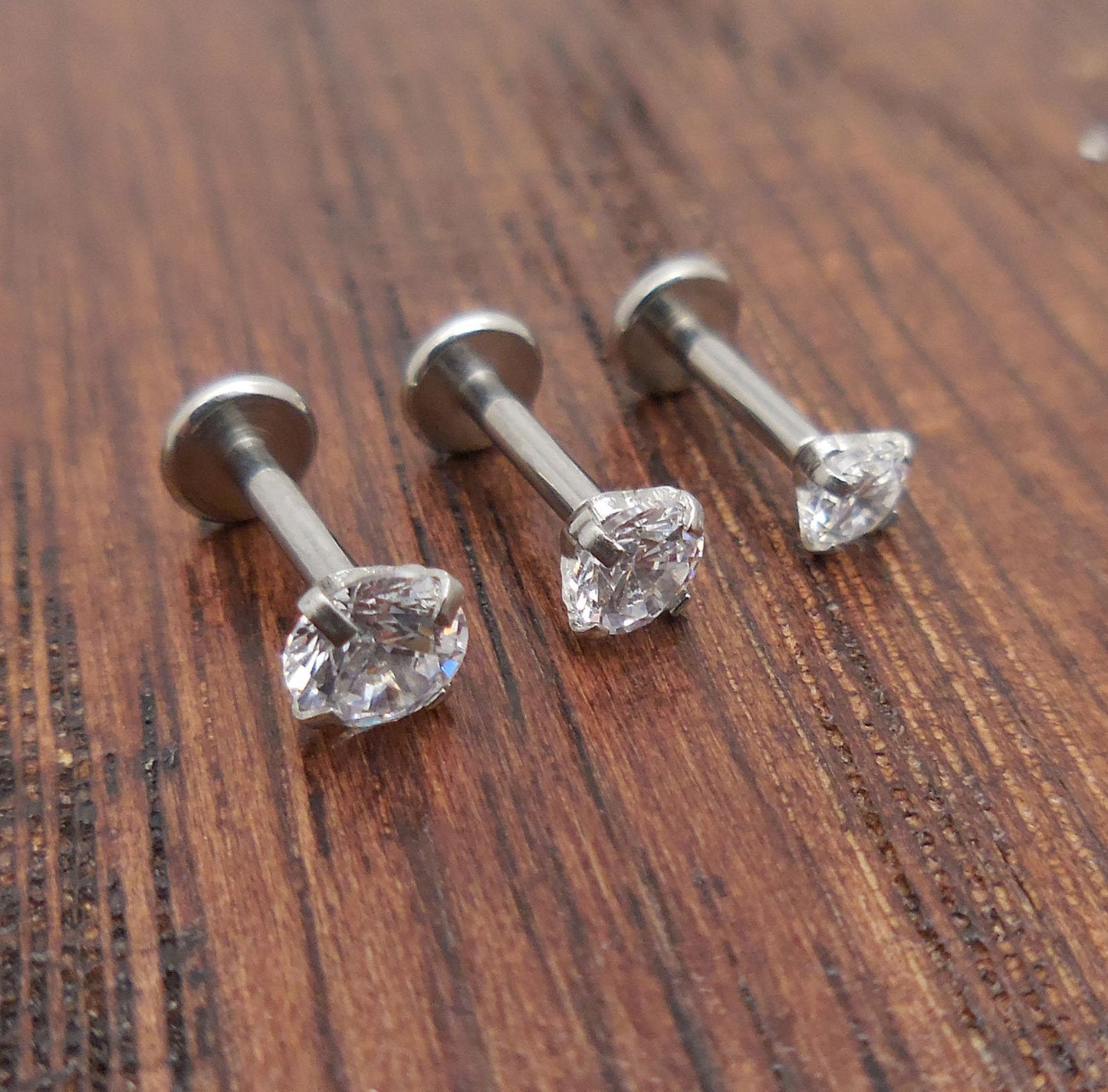 16g 2-4mm Tragus 5mm-6mm-8mm Threadless Push Pin Labret Triple Forward Helix Nose Ring Cartilage Earrings Stainless Prong Set Clear CZ Stone