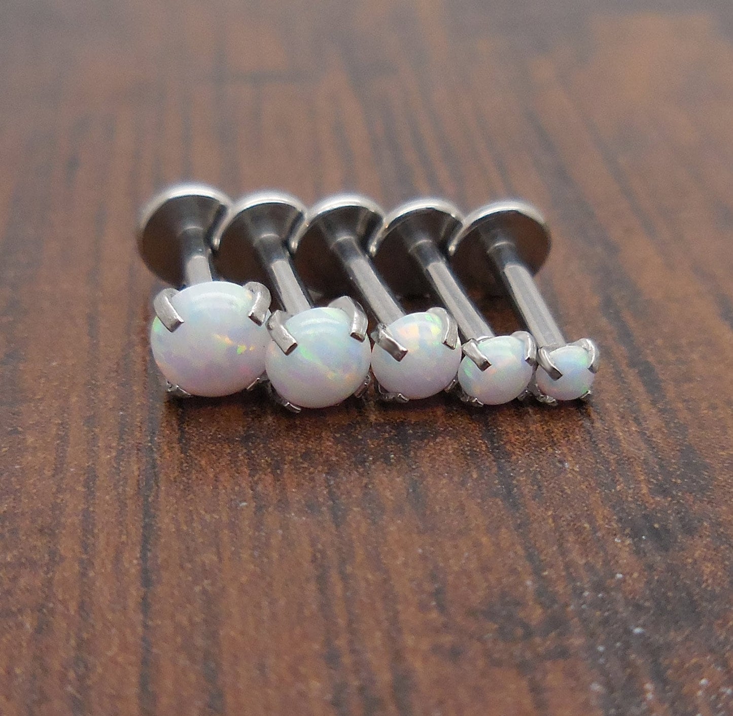 16g 2-4mm White Opal Push Pin Triple Forward Helix Nose Ring Cartilage Earrings