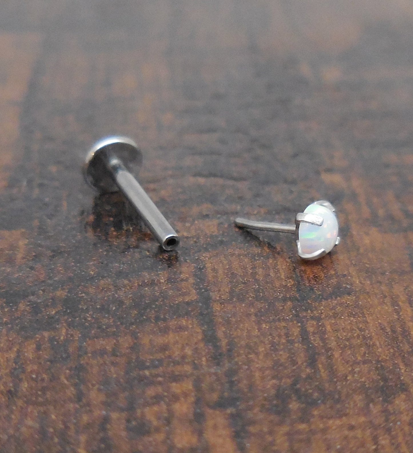 18G 2-4mm Tragus Clear CZ Stone Threadless 6mm-8mm White Opal Push Pin Triple Forward Helix Nose Ring Labret Lip Earrings Stainless Steel