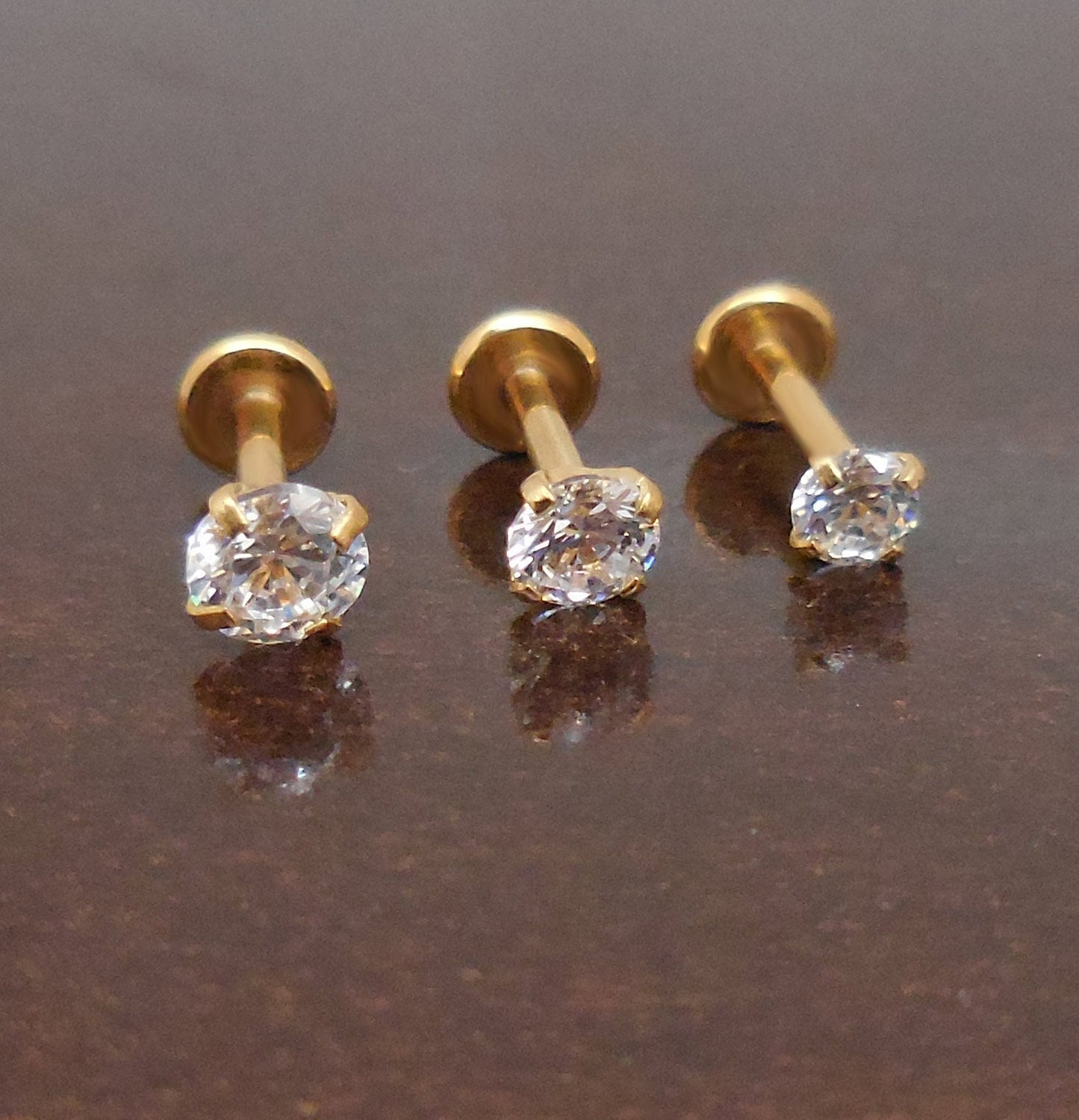 16g Threadless Cartilage Earrings Clear CZ Stone Triple Helix