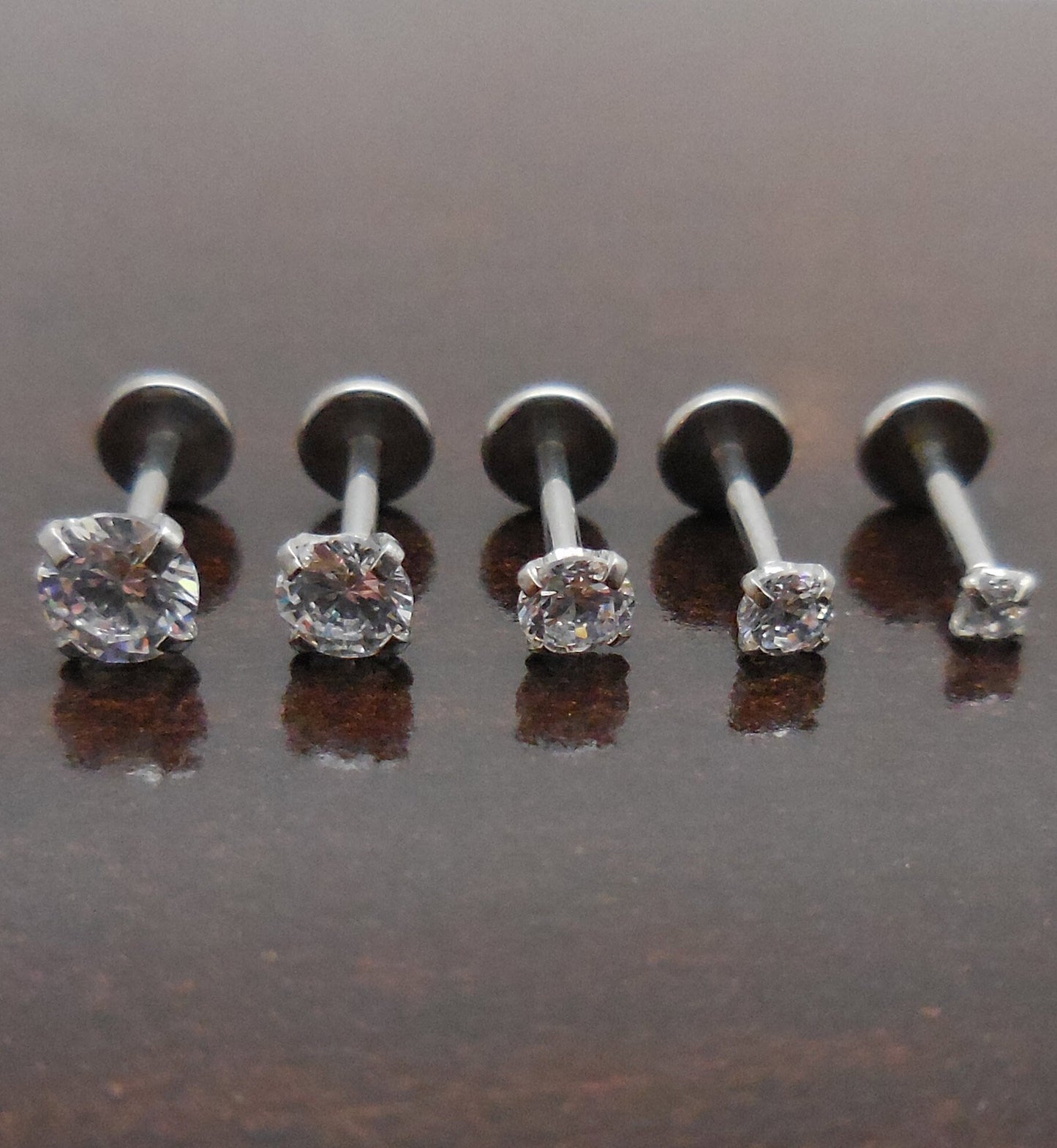 18G 2-4mm Tragus Clear CZ Stone Threadless 6mm Push Pin Triple Forward Helix Nose Ring Labret Lip Earrings Stainless Steel Prong Set