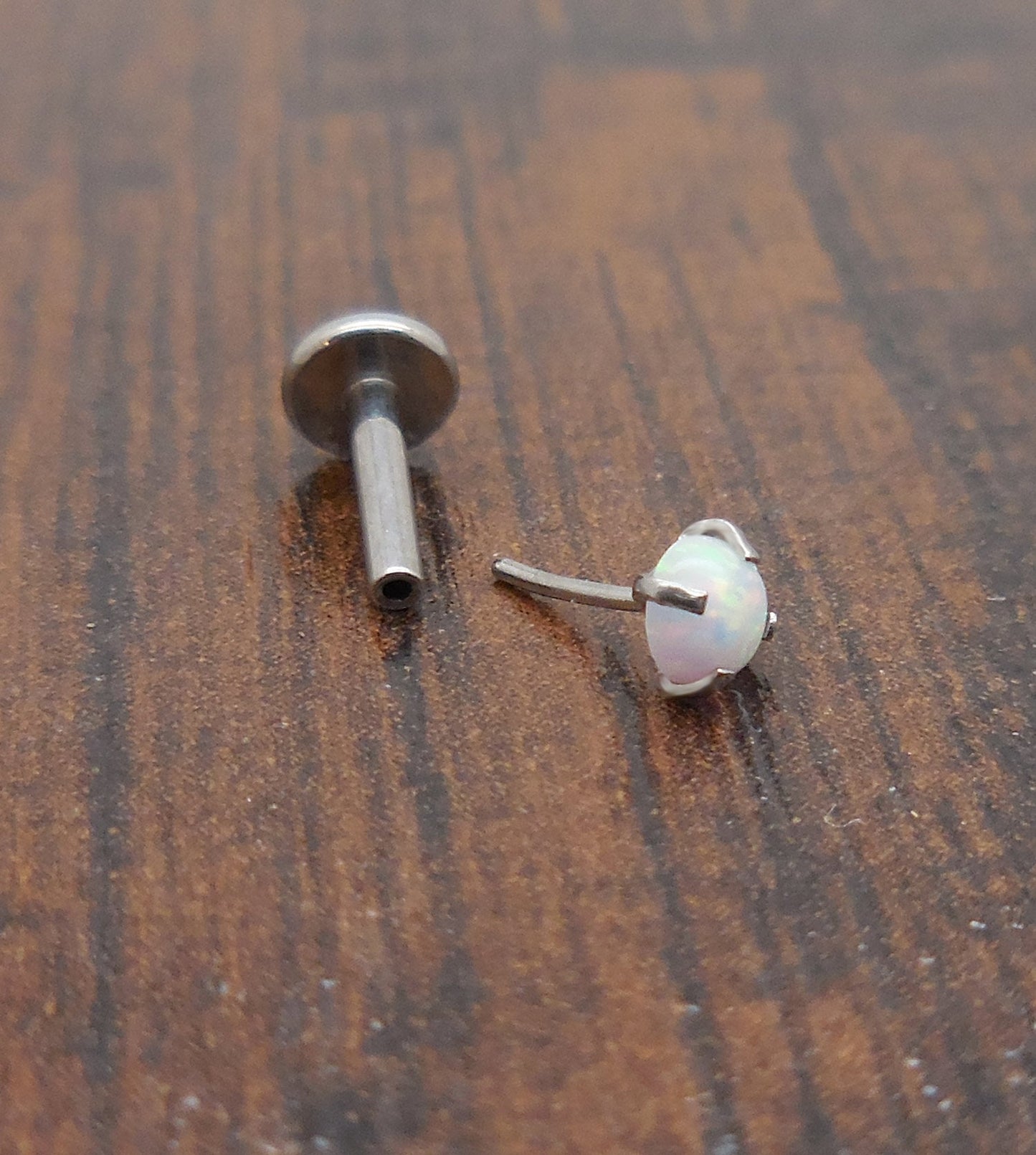 16g 2-4mm Tragus 6mm-8mm Threadless White Opal Push Pin Labret Triple Forward Helix Nose Ring Cartilage Earrings Stainless Prong Set