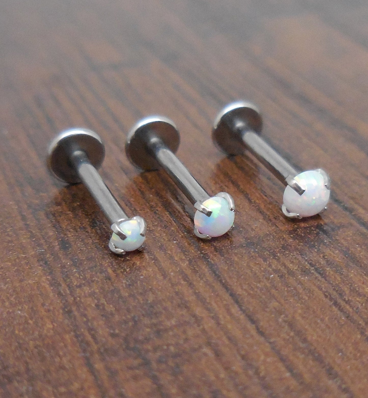 18G 2-4mm Tragus Clear CZ Stone Threadless 6mm-8mm White Opal Push Pin Triple Forward Helix Nose Ring Labret Lip Earrings Stainless Steel