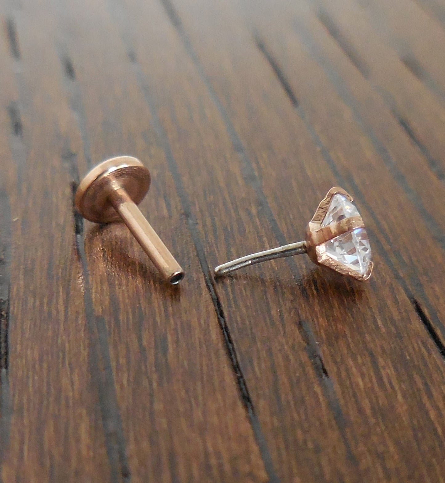 Tragus Threadless Push Pin 6mm-8mm Nose Ring 18g Prong Set Clear CZ 2-4mm Cartilage Earrings Rose Gold Tone Labret Triple Forward Helix