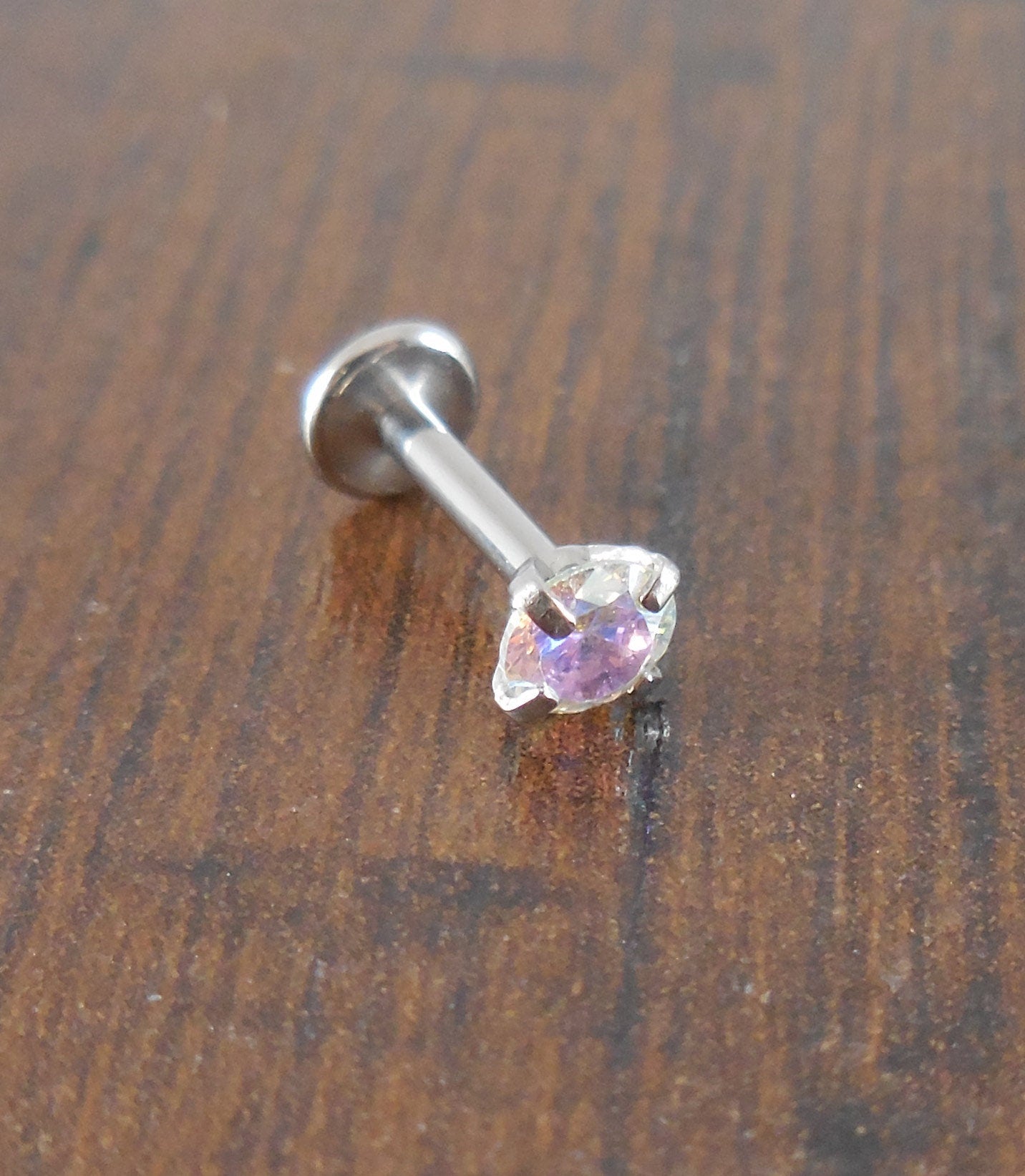 16g Tragus AB Crystal Rainbow Stone Threadless Push Pin Nose Ring Cartilage Earrings