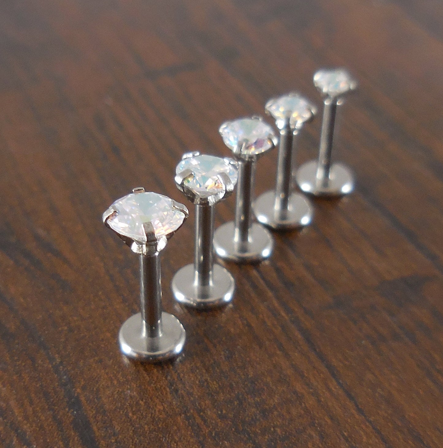 16g 2-4mm Tragus 5mm-10mm AB Crystal Rainbow Stone Threadless Push Pin Labret Triple Helix Nose Ring Cartilage Earrings Stainless Prong Set